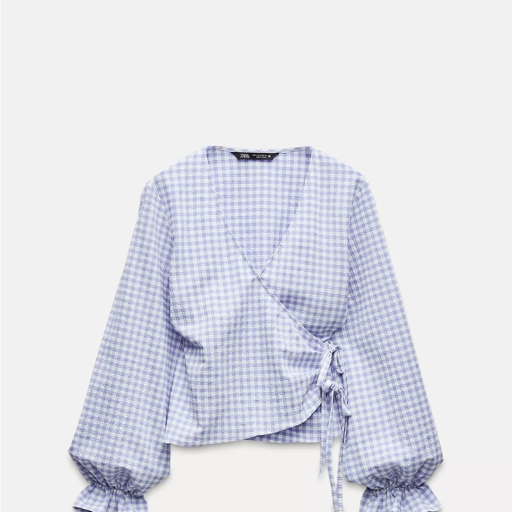 Zara Blue Puff Sleeve Wrap Blouse